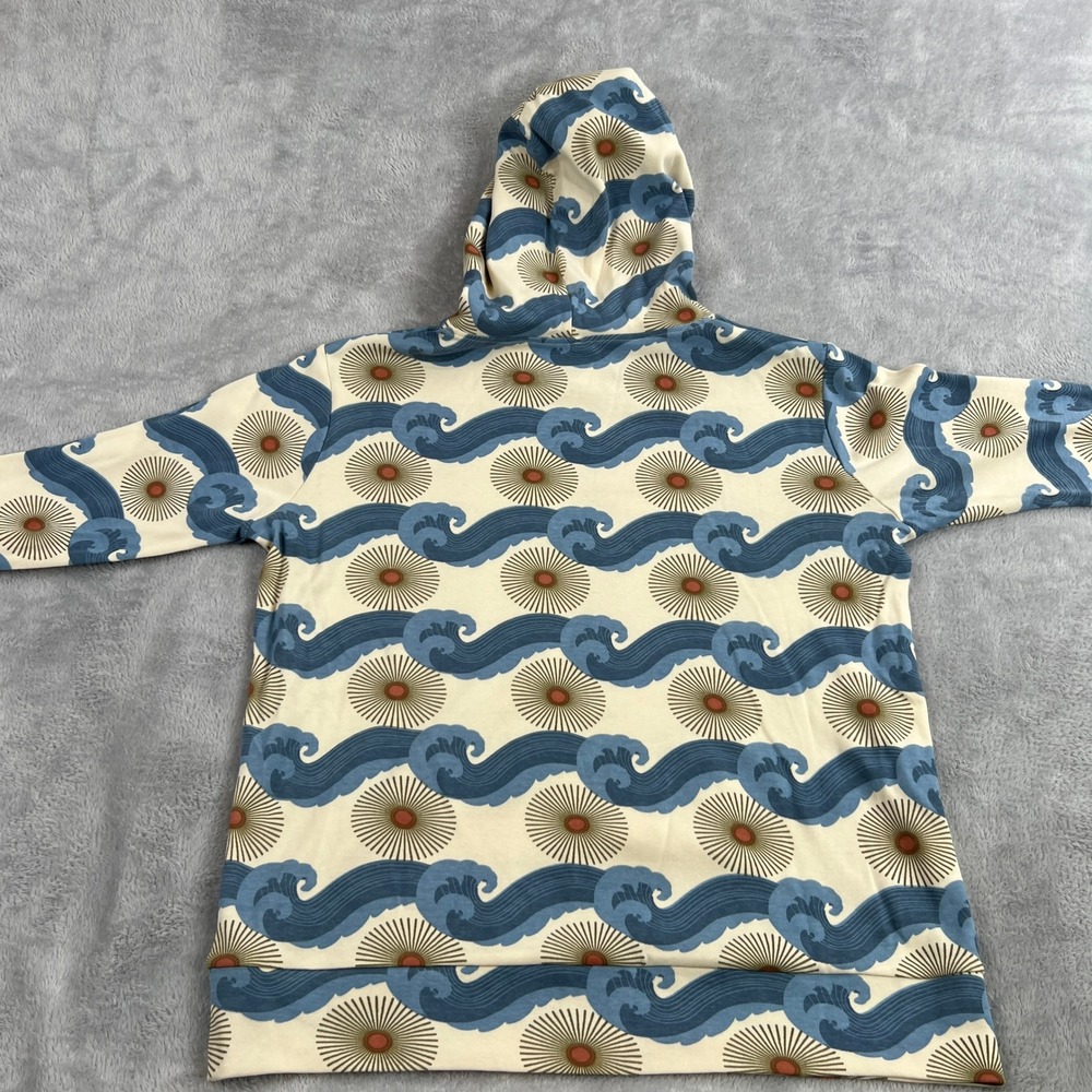 Kate Quinn Wave Sun Print Organic Cotton Hoodie XS Cream Blue Womens Art Nouveau - Picture 7 of 8